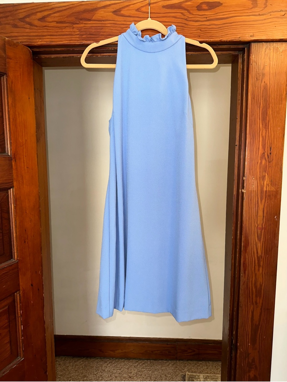 Vince Camuto Sky Blue Ruffle Mock Neck Mini Dress - Picture 8 of 8